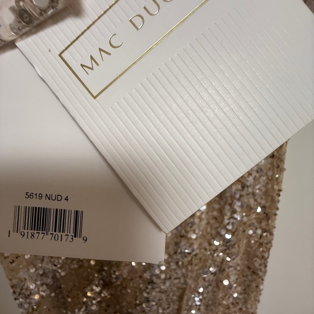 NWT | Mac Duggal 5619 Nude Beige High Neck Cap Sleeve Gown Size 4 - Picture 11 of 15